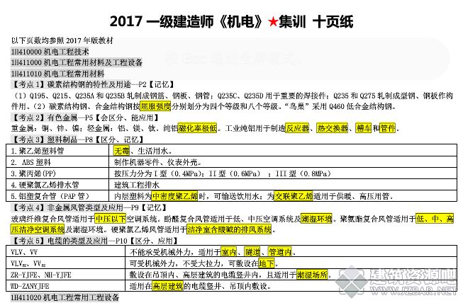 2017一级建造师《机电》集训班★精华10页纸【推荐】.png